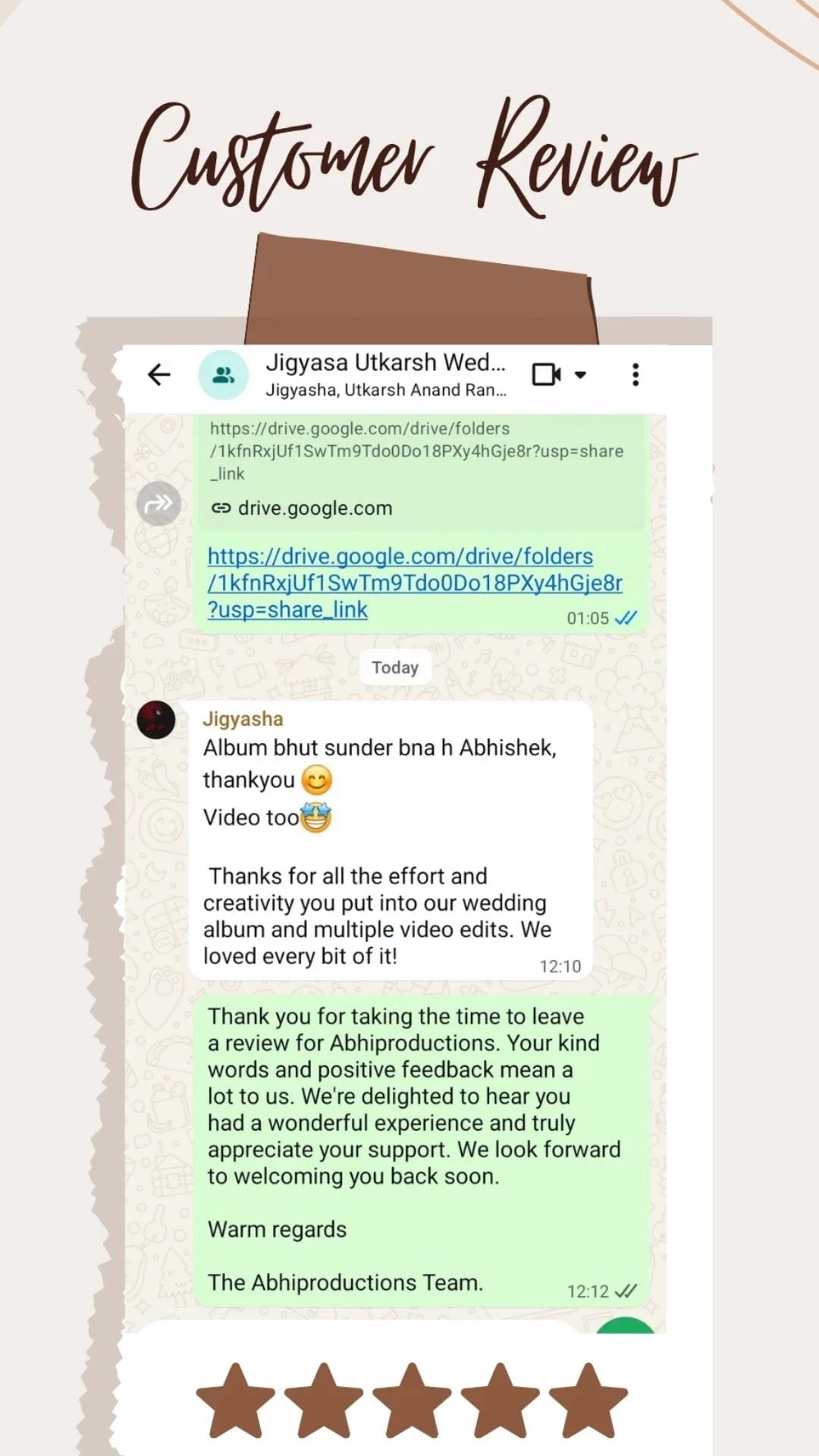 A message from Jigyasha thanking the studio for the album and video edits