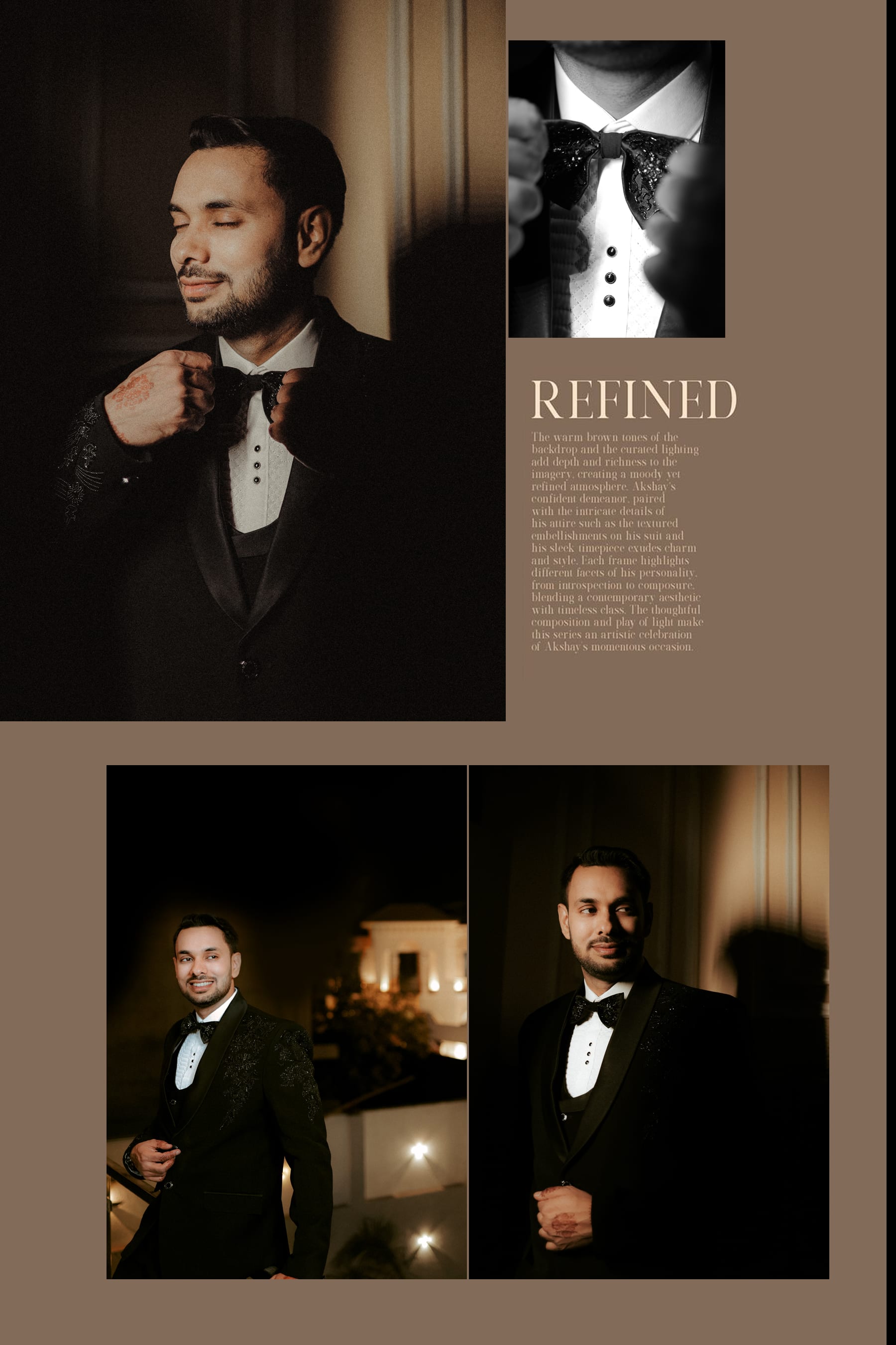 Album spread — the groom's portrait series
