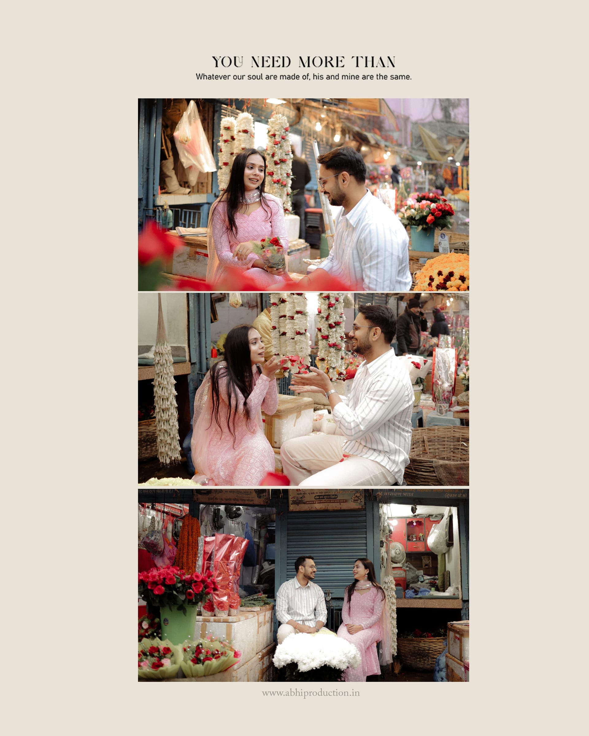 Album spread — the pre-wedding morning in the flower market