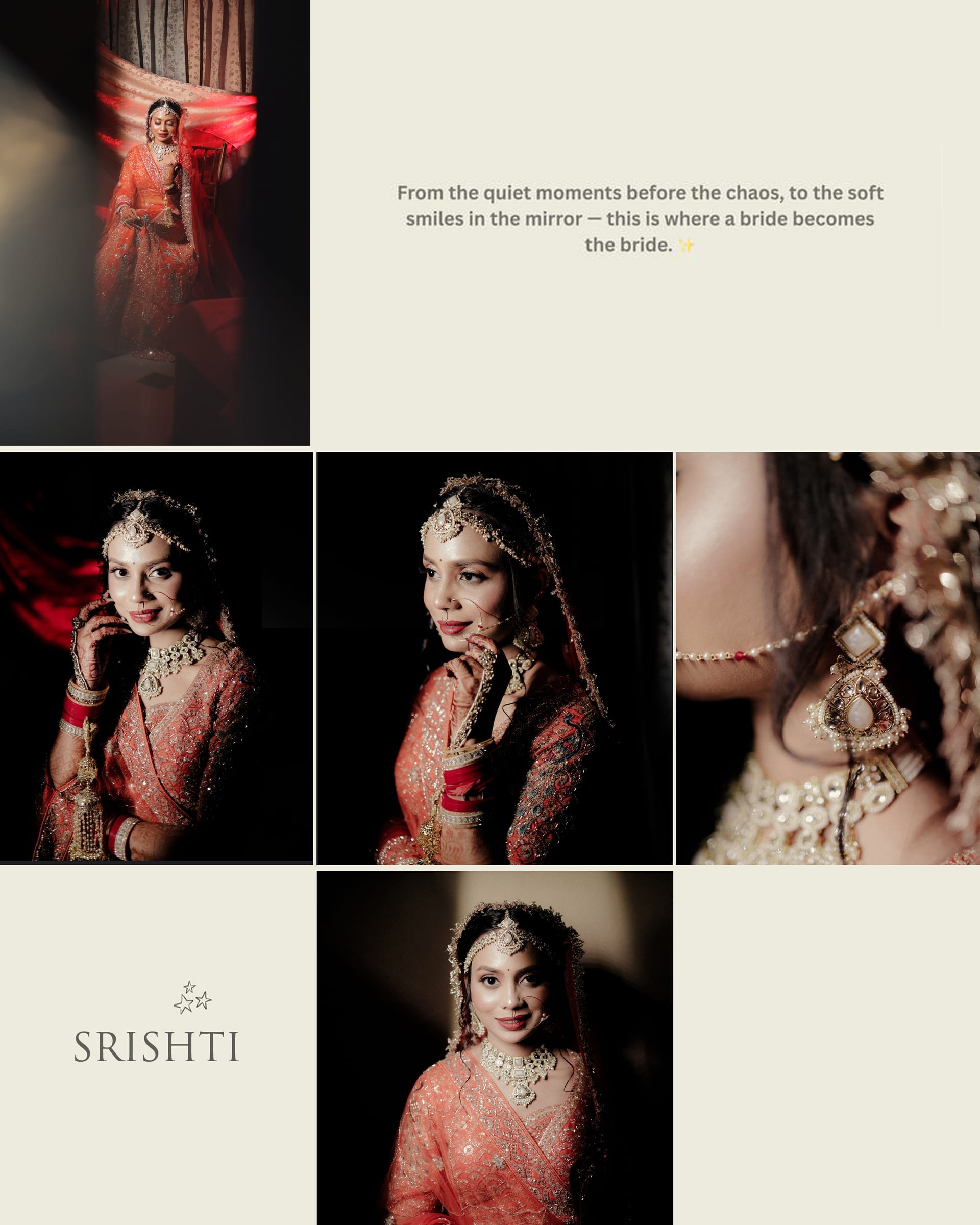 Album spread — the bride getting ready, kaleere and chooda details