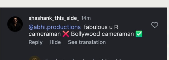 An Instagram comment calling the studio a Bollywood cameraman
